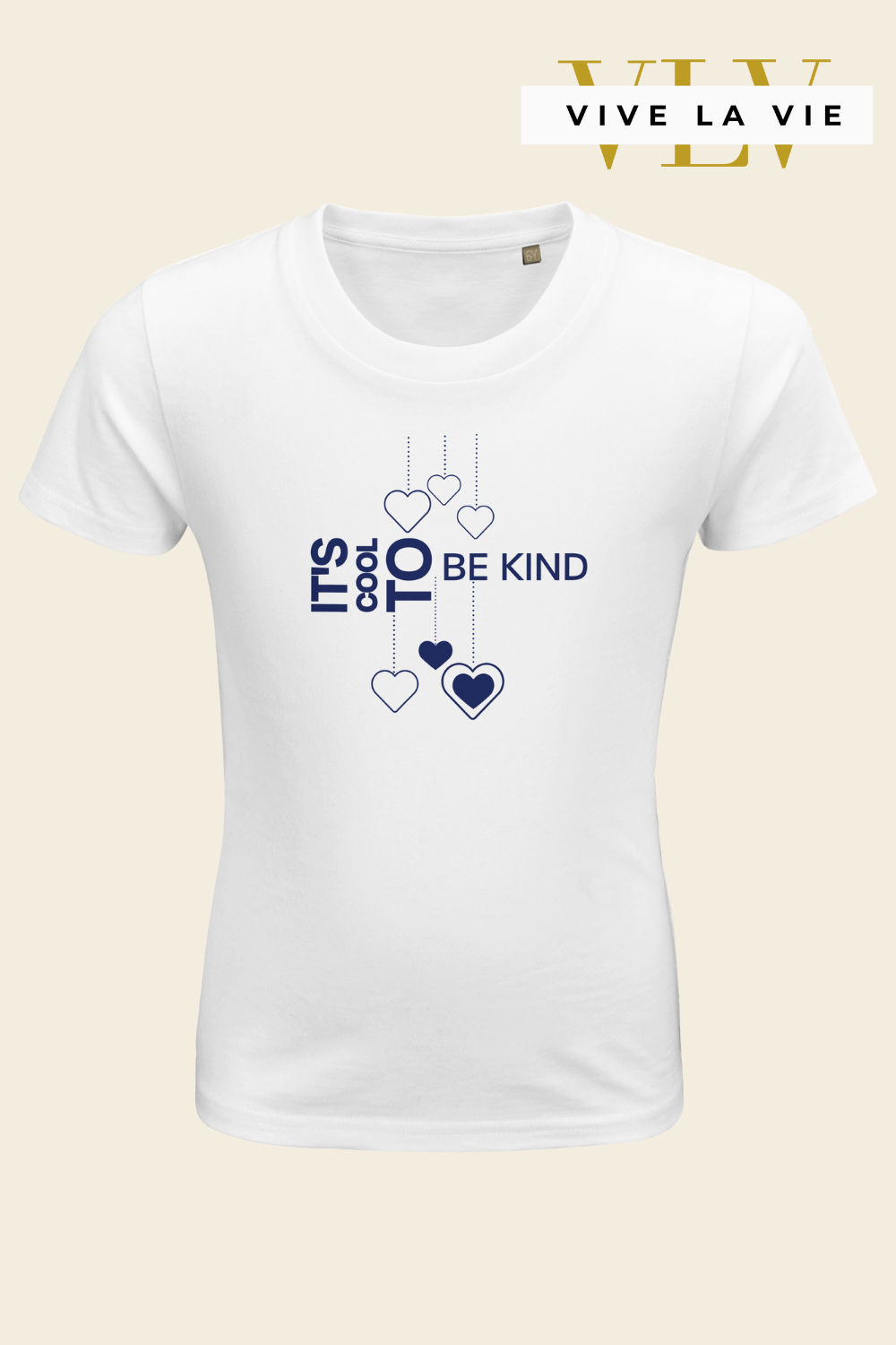 It’s Cool To Be Kind, Navy Blue Hearts - Organic Kids Fitted T-shirt