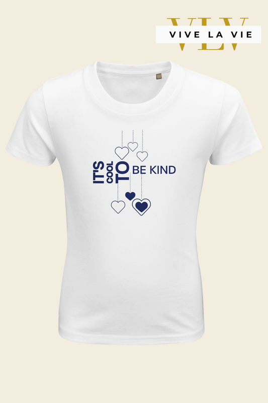 It’s Cool To Be Kind, Navy Blue Hearts - Organic Kids Fitted T-shirt