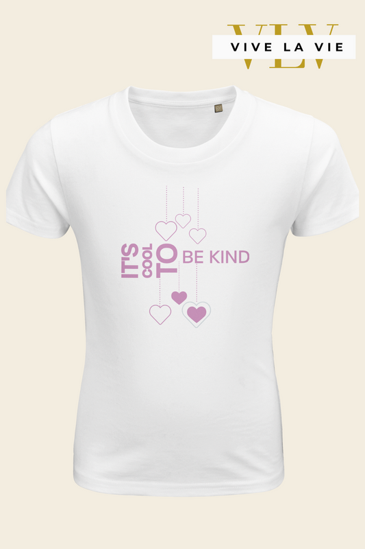 Its Cool To Be Kind Pink Hearts - Organic Kids Fitted T-shirt