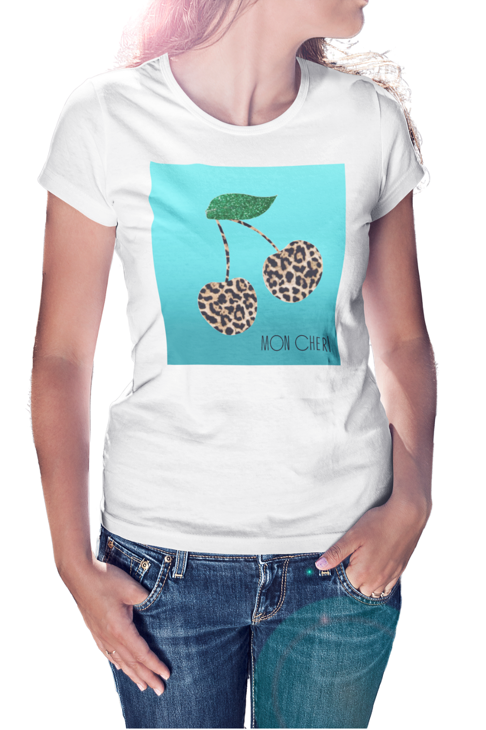 Mon Chéri Leopard Love, Aqua Edition - Premium Women's Crewneck T-shirt